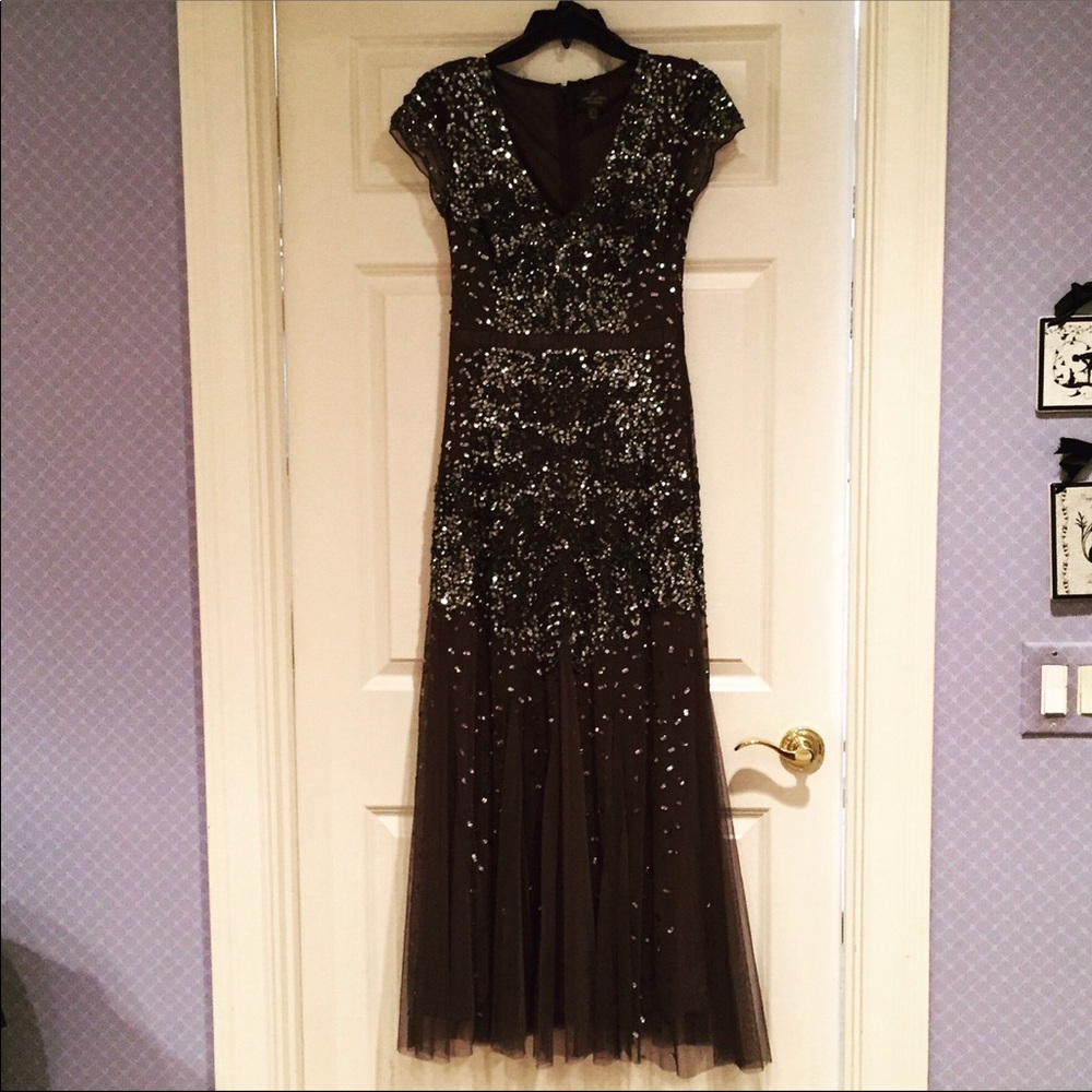 Adrianna Papell cap sleeve embellished gown